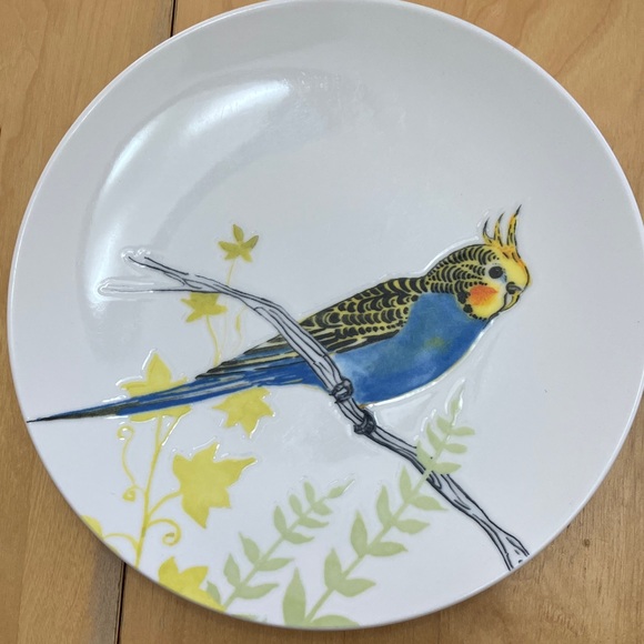 Anthropologie Set 4 Ceramic Parakeet Bird Salad Sandwich Dessert Plates by Grace - Picture 4 of 7